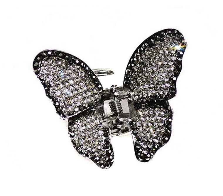 Vintage Crystal Metal Butterfly Hair Claw Clip Jaws Pins Rhinestone Butterfly Bangs Clip Bow Hair Gripper for Women (White)