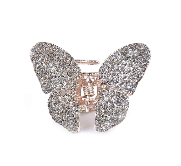 1PC Elegant Butterfly Hairpin Fancy Rhinestones Claw Clip Jaw Clips for Women Lady (White)