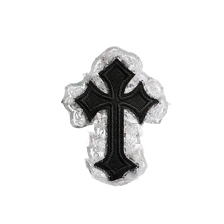 ZHOUMEIWENSP Punk Cross Gothic Lace Hair Clip Headwear Y2K Spicy Girl Millennium Dark Subculture Accessories Sweet Cool Style (Black)