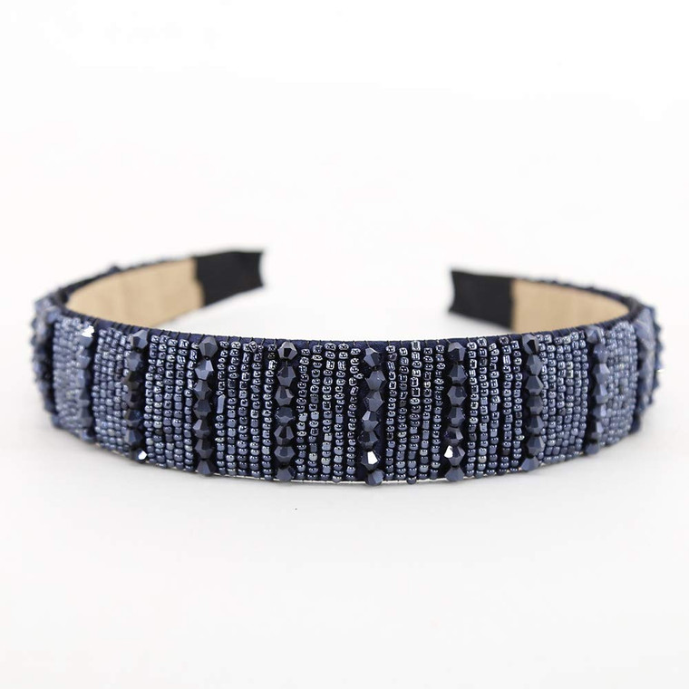 BTWTRY Navy Blue Broadside Hand Made Crystal Headband Fashion Lssuing Boutique Press Hair Headband for Woman and Girl Hair Accessories (Navy Blue)