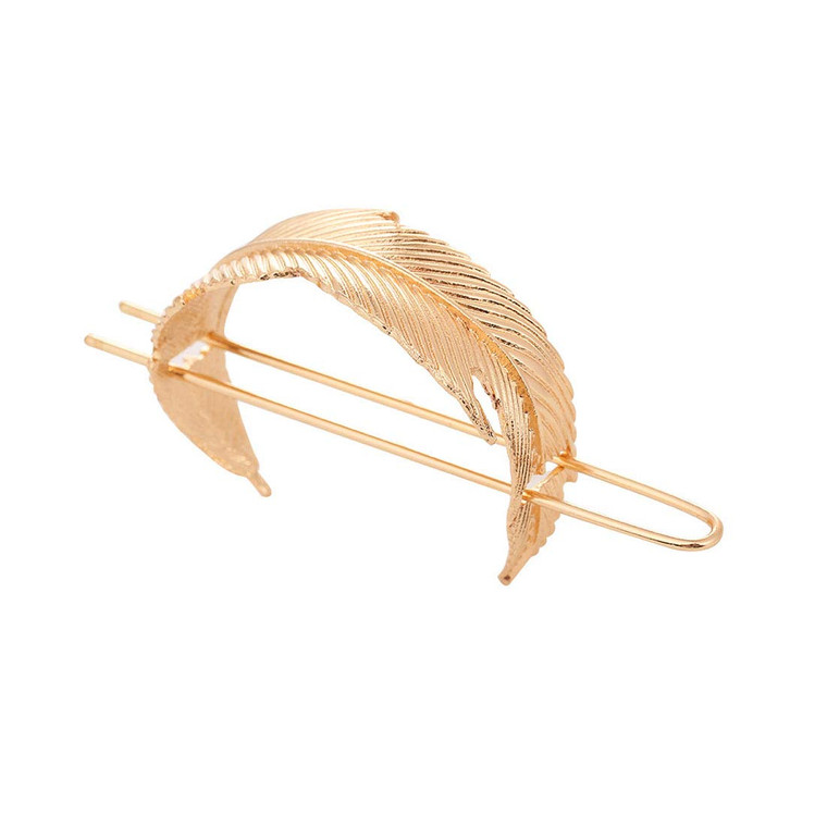 Vintage Leaf Hair Stick Alloy Feather Hair Cuff Bun Women Minimalist Bun Holder Cage Hair Stick Wedding Hair Accessories (Gold)
