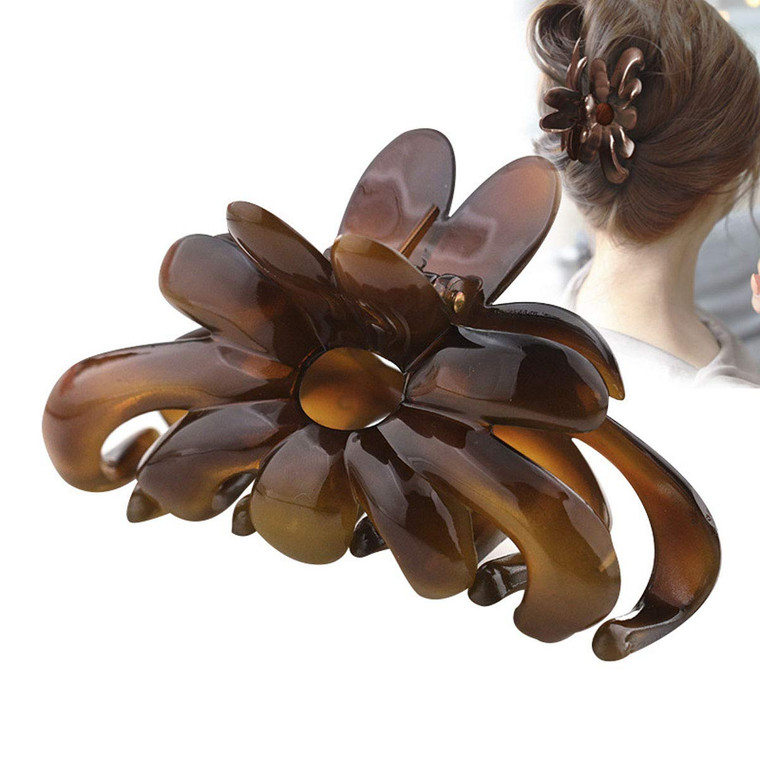 Women Elegant Flower Hair Clips Crystal Plastic Hair Claw Chic Styling Grab Clip Hairpin Hairgrip Hair Accessories (Brown)