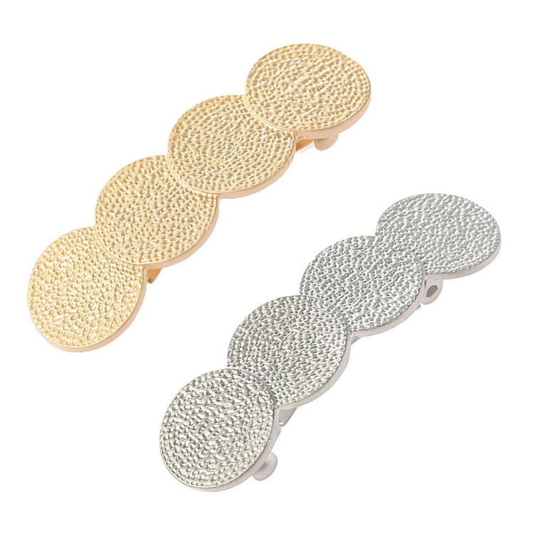 2PCS Gold and Silver Metal Spring Hair Clip Simple French Hair Barrette Hairpin Hair Accessories (Round)