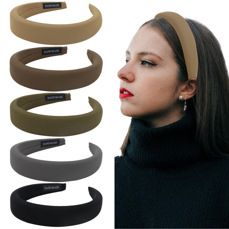 Ondder Padded Headbands for Women 90s Womens Headbands Soft Plain Fashion Puffy Solid Color Headband for Girls Turban Wide Sponge Headband Head Bands