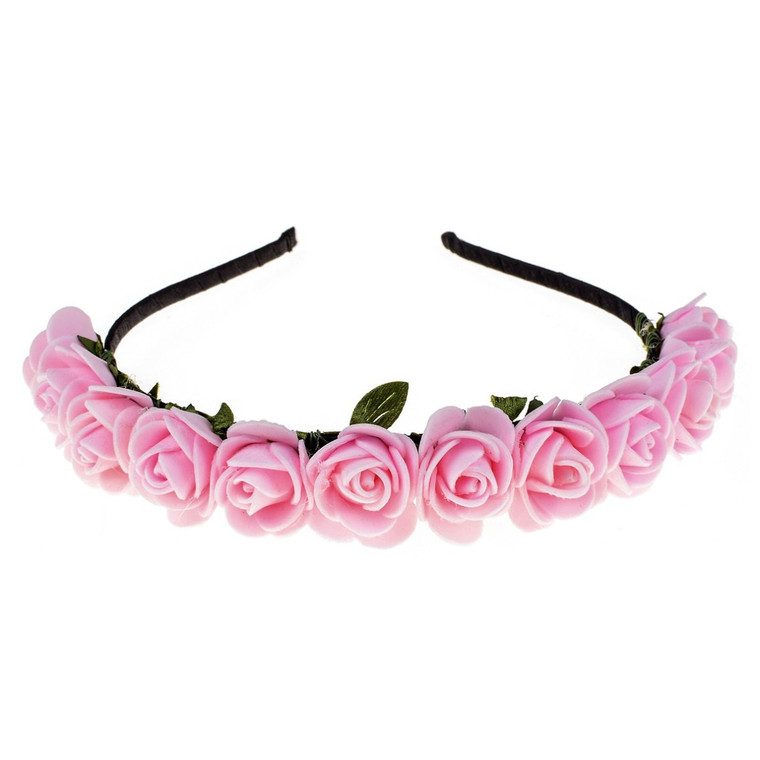 Love Sweety BOHO Floral Crown Rose Flower Headband Hair Wreath (Pink)