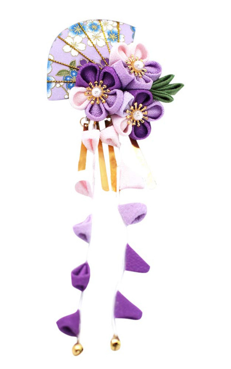 CRB Fashion Womens Girls Japanese Kimono Flower Kanzashi Hair Ornament Tie Band Clip (Lilac) Small