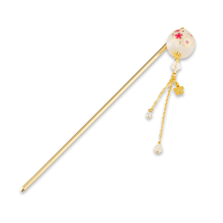 Hair Stick for Bun Kanzashi Metal Hair Pin, Japanese Style Hairpin Hair Chopsticks Hair Accessory for Women (SAKURA ball/White)