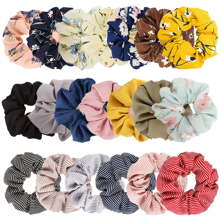 20 Pack Flower Hair Scrunchies for Women Chiffon Pattern Hair Bands Scrunchy Colorful Floral Hair Ties Bobbles for Hair Bow Ponytail Holder Printed S