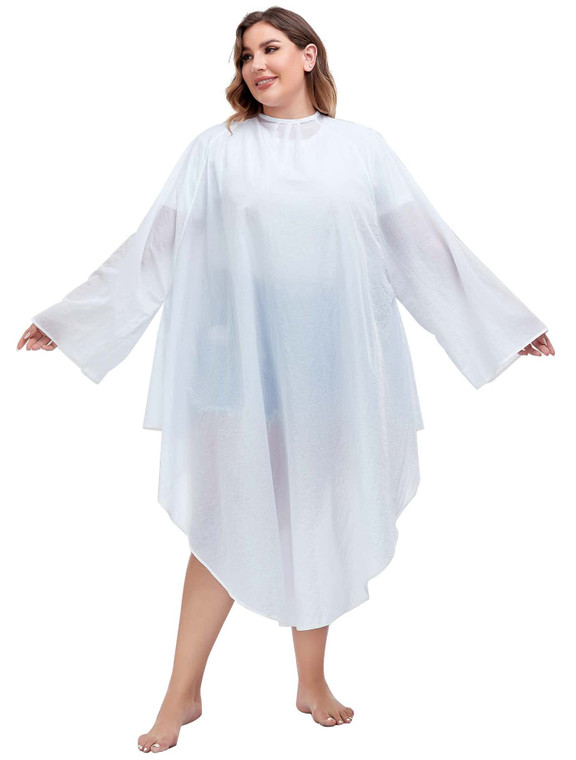 PERFEHAIR Professional Salon Client Nylon Hair Cutting Cape Gown, Barber Haircut Cape with Sleeves - White