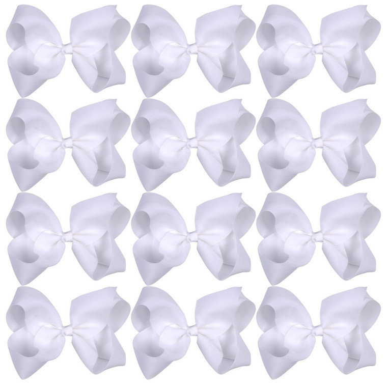 Large Boutique Hair Bows 6 Inch Cheerleading Cheerleader Cheer Bow Alligator Clips(White)