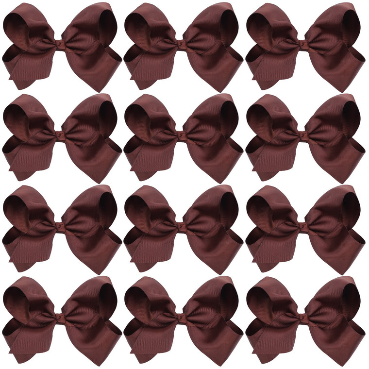 Large Boutique Hair Bows 6 Inch Cheerleading Cheerleader Cheer Bow Alligator Clips(Brown)