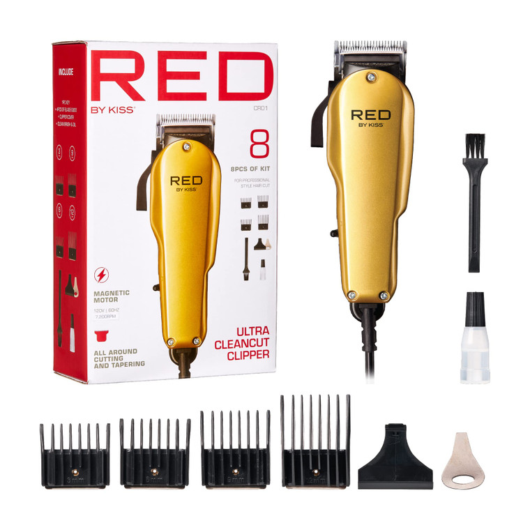 Red by Kiss Hair Clippers, Hair Trimmer for Professional Haircut, Grooming Kit for Men Ultra Clean-Cut Clipper 8PCS Kit
