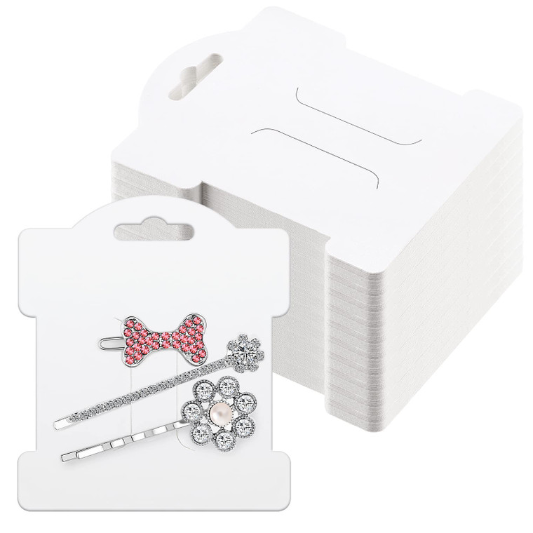 Junkin 100 Pcs Hair Clip Display Cards Headband Display Cards Hair Bow Holder Cards Rectangle White Cardboard Hair Barrettes Jewelry Display Holder f