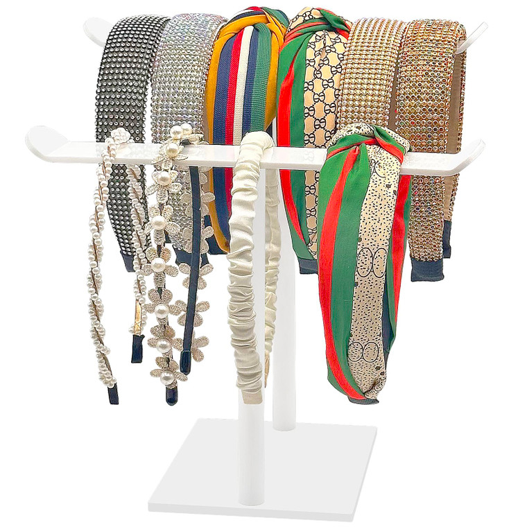 Bigfety Headband Holder, Acrylic Headband Organizer Stand, Hair Accessories Storage (2-Tier & 2-Panel)