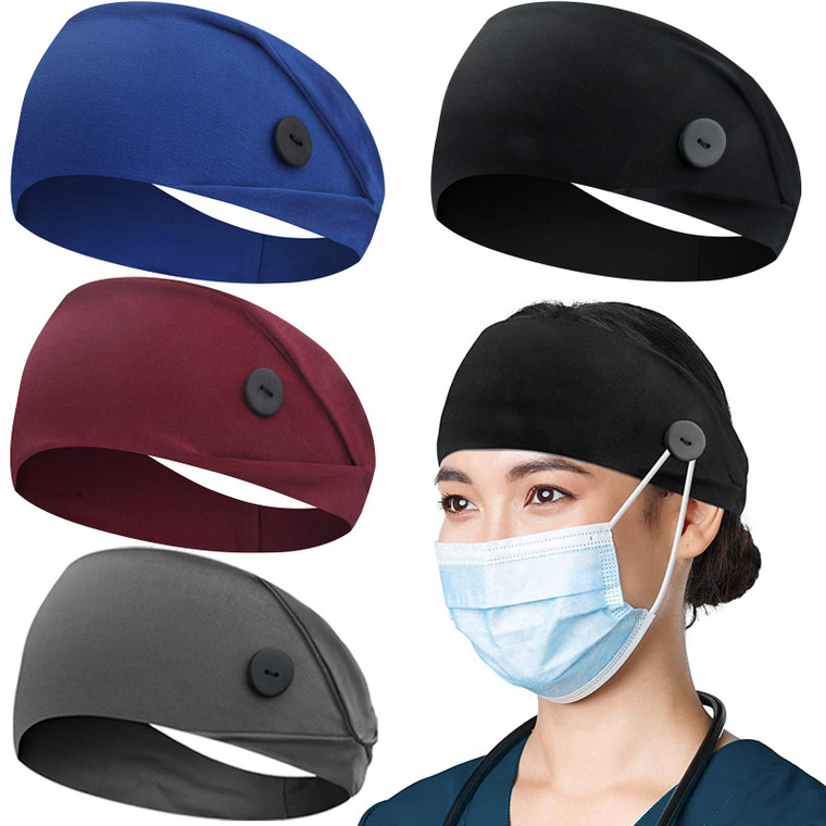ABAMERICA Headbands with Button for Mask, Wide Nurses Headbands Non Slip Elastic Ear Protection for Women Men Doctors Sweatband Head Wrap