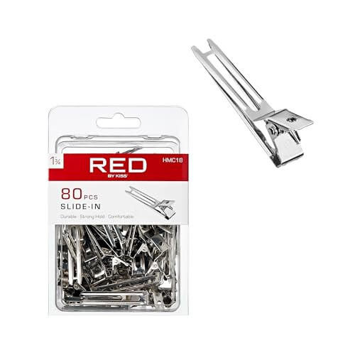 Red by Kiss 80pcs 1.75" Slide-In Hair Clips, Durable Metal Curl Setting Clips for Hairdressing, Sectioning & Retwisting, Rust-Free Hair Pins for Drea