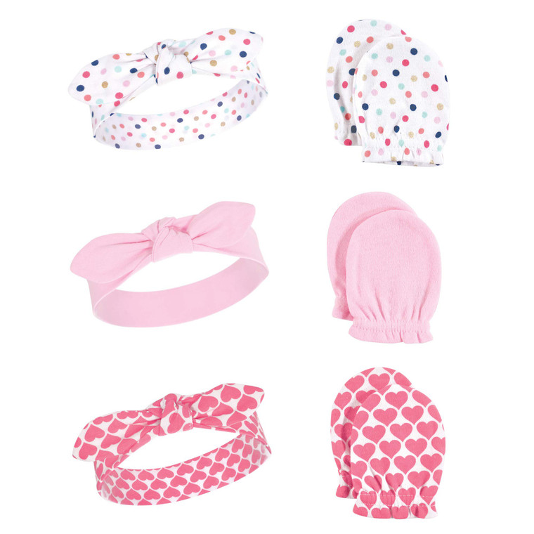 Little Treasure Baby Girl Cotton Headband and Scratch Mitten Set, Confetti, One Size