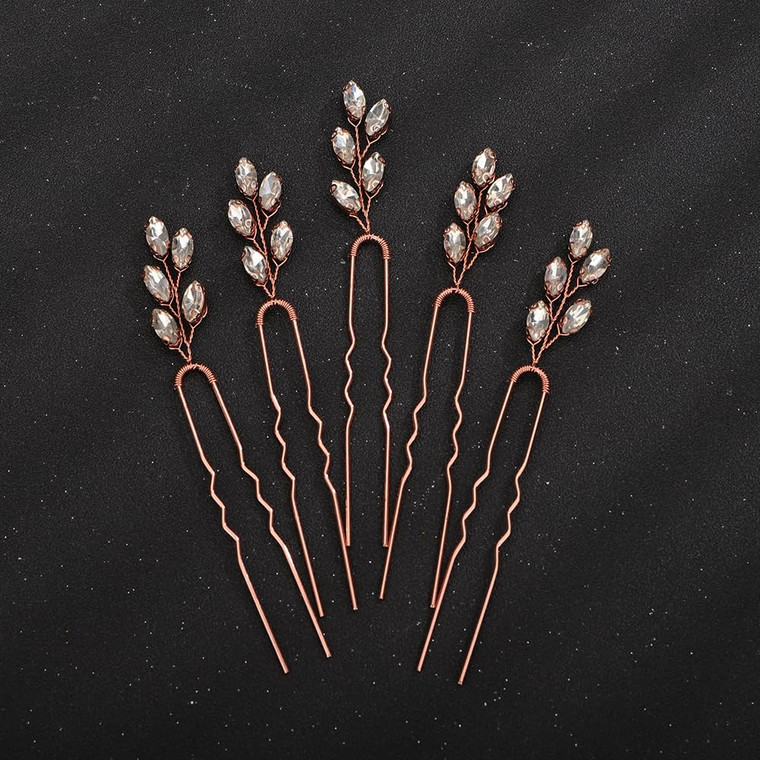Teyglen 5pcs Crystal Bridal Hair Pins Rhinestone Wedding Hair Pieces Gold Silver Rhinestone Hair Pins Set Handmade Hair Accessories for Women Girls (