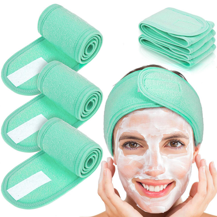 Whaline 4 PCS Spa Headband, Make up Hair Band, Stretch Terry Cloth Headband for Sport Yoga Shower (Mint Green)