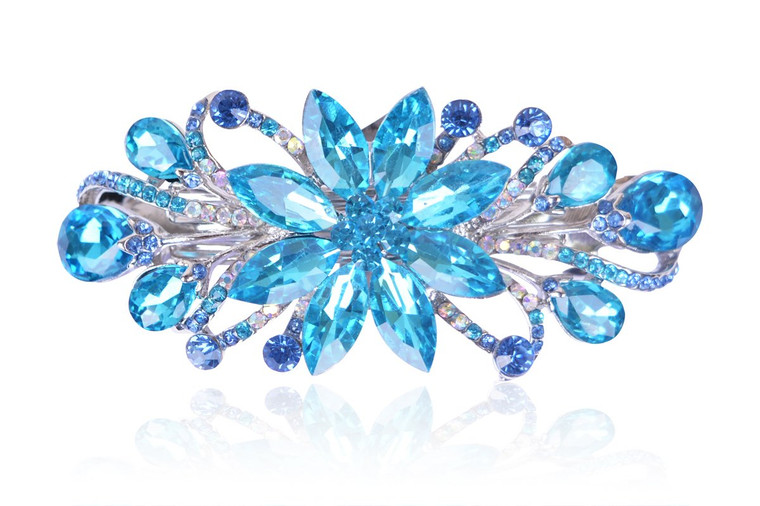 Sankuwen Flower Luxury Jewelry Design Hairpin Rhinestone Hair Barrette Clip,Also Perfect Mother's Day Gifts for Mom (Sky Blue)