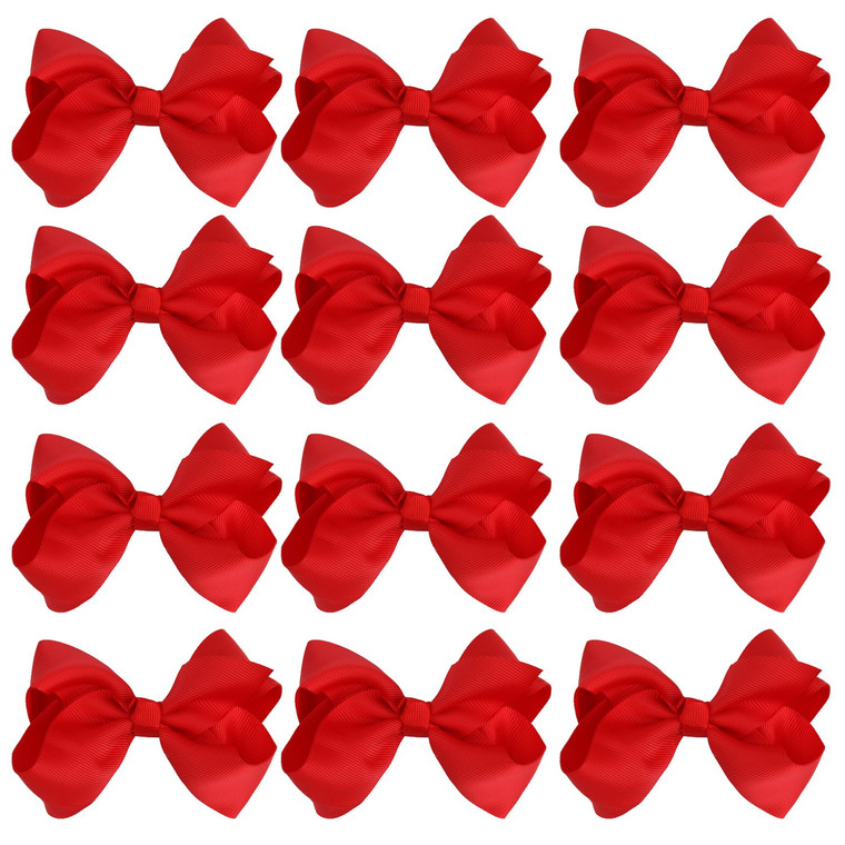 4 Inch Boutique Girls Hair Bows Hair Clips for Baby Girls Toddlers 12 Pcs Solid Color(Red)