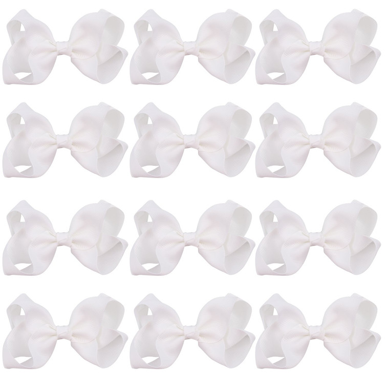 4 Inch Boutique Girls Hair Bows Hair Clips for Baby Girls Toddlers 12 Pcs Solid Color (White)