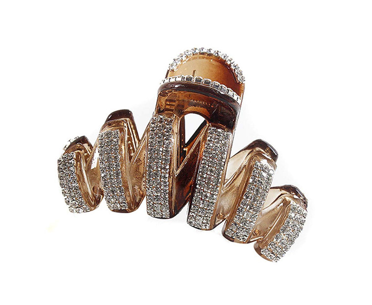 Fodattm Women Lady Fashion Large Fancy Rhinestones Hair Clamp Hair Claw Clips Elegant Crystal Jaw Clips Hairpins (Brown)