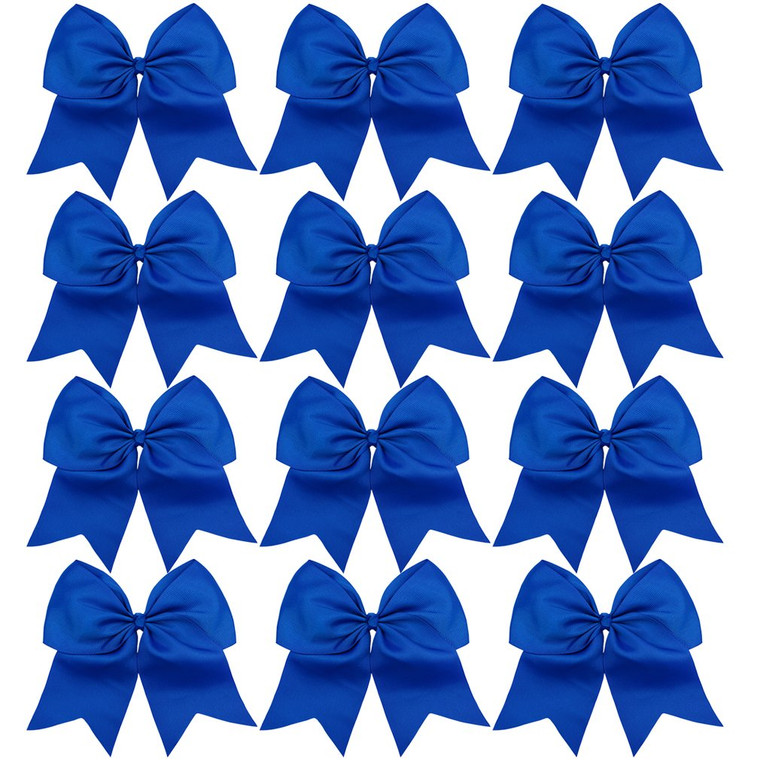 DEEKA 12PCS 8" Large Cheer Hair Bows Ponytail Holder Handmade for Teen Girls Softball Cheerleader Sports-Royal Blue