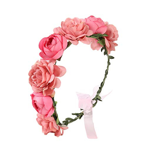 FirstCos Adjustable Rose Flower Crown for Women Girls Headbands Romantic Hair Wreath Halo Floral Garland Headpiece Wedding Birthday Party Maternity P