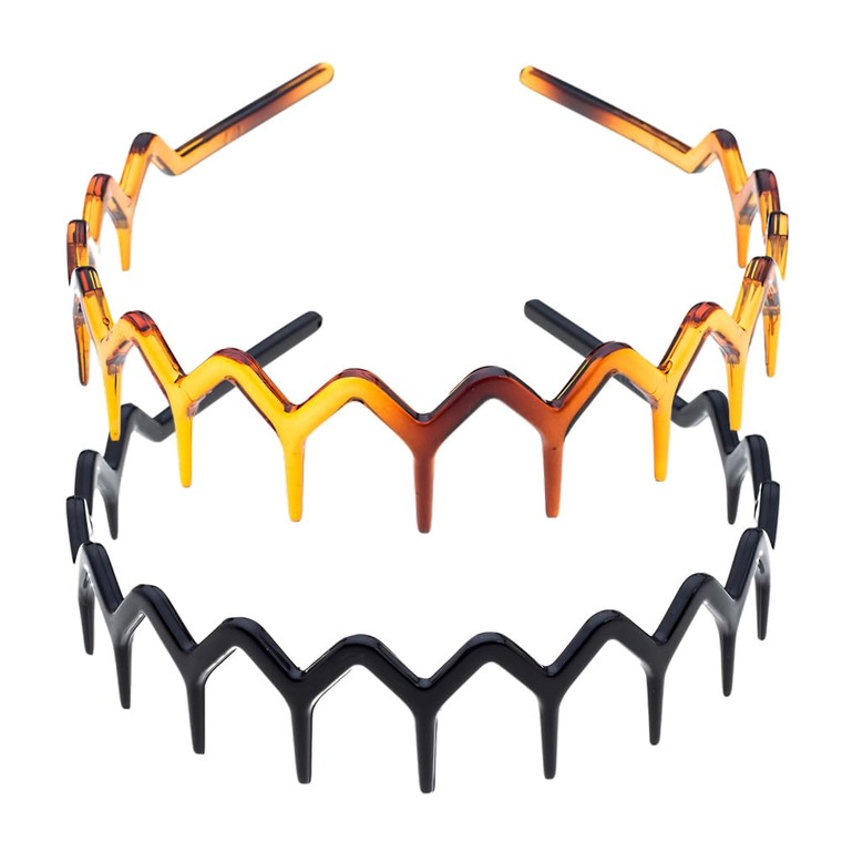 Ruihfas 2Pcs Casual Plastic Tooth Hair Comb Headband Comfort Wavy Toothed Hairband Hard Headbands for Women Men Girls
