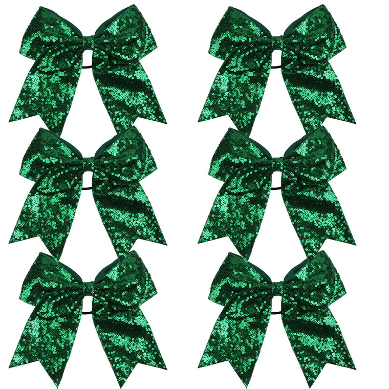 Metallic Sequin and Holographic 8 Inch Cheer Bow Cheerleader Cheerleading Jumbo Cheer Bow Hair Tie (Green Sequin)