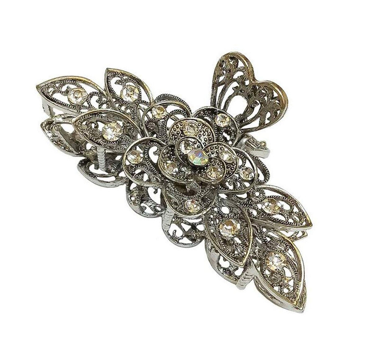 Women Fashion Retro Metal Alloy Rhinestone Large Size Fancy Hair Claw Jaw Clips Pins for Thick Hair (white 1)