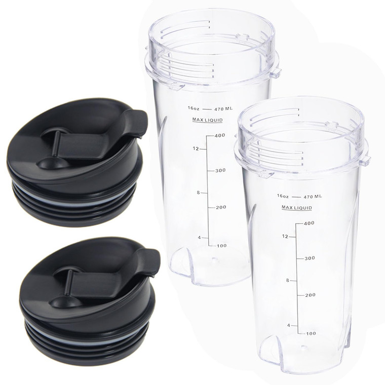 16oz Replacement Cups for Ninja QB3001SS Fit Compact Personal Blender, Single Serve 16-Ounce Cup Set for Ninja BL770 BL780 BL660 Professional Blender