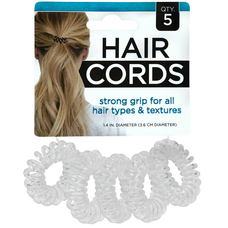 S & T 594001 Hair Cord Ties and Bracelet, Clear, 5 Pack