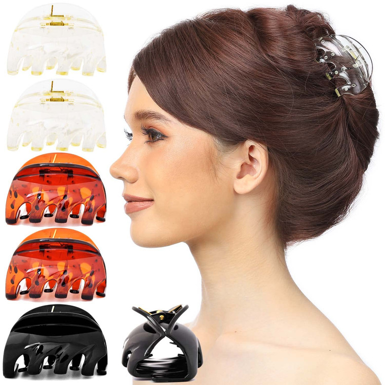 RC ROCHE ORNAMENT 6 Pcs Womens Oval Curved Claw Jaw Cute Hair Clips Octopus Pumpkin Clamp Interlocking Teeth No Slip Grip Strong Hold Clutcher Beauty