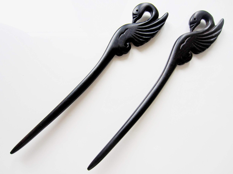 Myhsmooth Zz-bs-swan 2 Count Hair Sticks Natural Black Sandalwood(ebony) Handmade Carved Hair Clip Shawl Hair Pins Pack of 2 Pcs :Swan