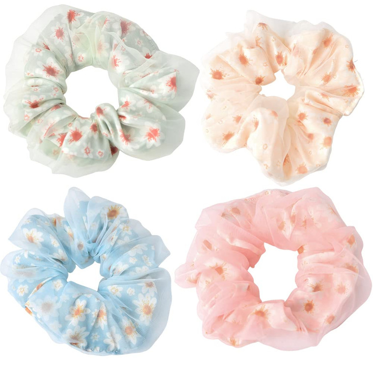 Daisy Scrunchies Hair Elastics Ties for Women Girls Floral Hair Scrunchies with Daisy Flower Hair Rubber Bands Ponytail Holders for Thick Hair Stylin