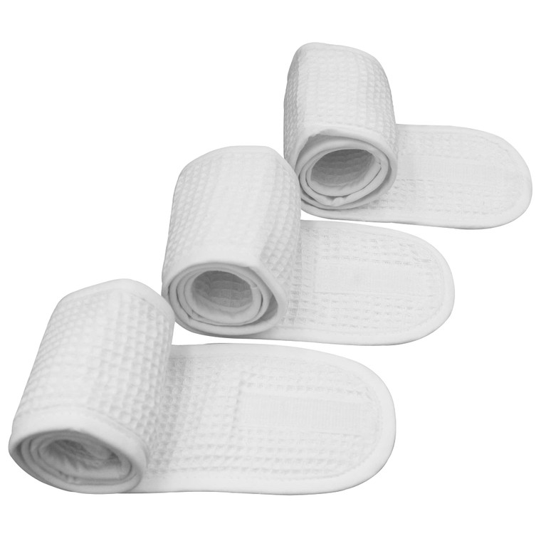 Bleu Bath (3 Pack Adjustable Facial Makeup Headband with Magic Tape Pure Natural Terry Waffle Sweat-Absorbent Facial Spa Headband Facial Washing Show