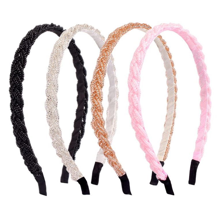 Ruihfas 4 Pieces Elegant Beaded Crystal Headband Bead Hair Band Hair Hoop Accessories for Women Girls