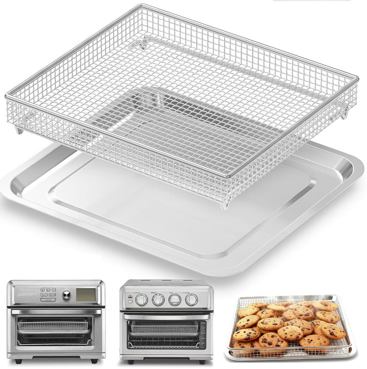 Air Fryer Tray Replacement for Cuisinart TOA-60 TOA-65 TOA-70 Airfryer Convection Toaster Oven, 12.4"x11" Stainless Steel Baking Sheet Pan and Mesh W