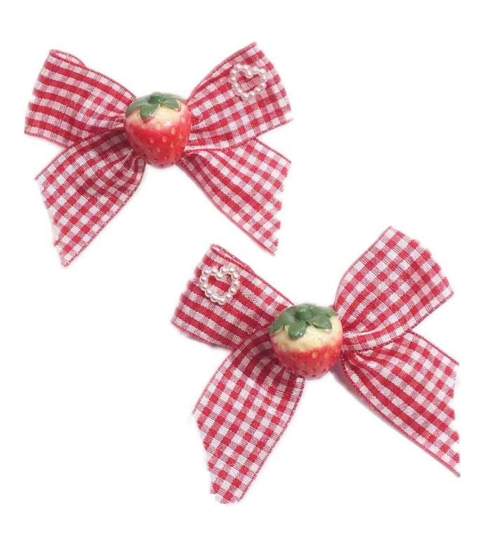 2 Pcs Cherry Strawberry Lolita Bow Hair Clip Sweet Cute Alligator Clips Barrettes Hair Decoration for Teen Girls Women