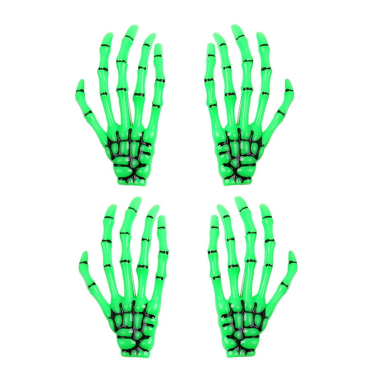 AKOAK 2 Pairs (4 Pcs) Halloween Hair Clip with Skeleton Hand Claw, Female Hair Styling Accessories for Girls (Green)