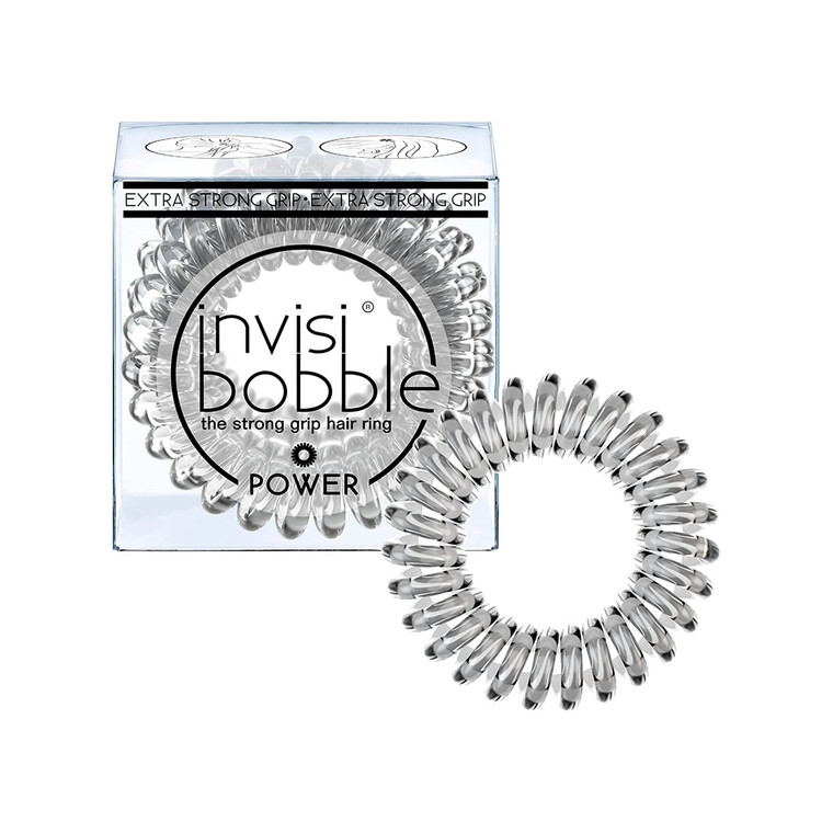 invisibobble Power Traceless Spiral Hair Ties - Pack of 3 Crystal Clear - Strong Elastic Grip Coil Hair Accessories for Active Women - No Kink, Non S