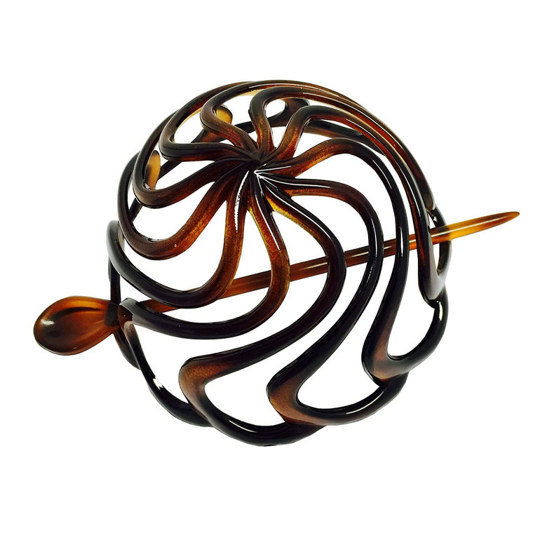 Parcelona French Swirls Celluloid Chignon Hair Slide Pin Thru 3.5" Bun Cover Ponytail Round Hair Clips for Women Styling Girls Hair Accessories No Sl