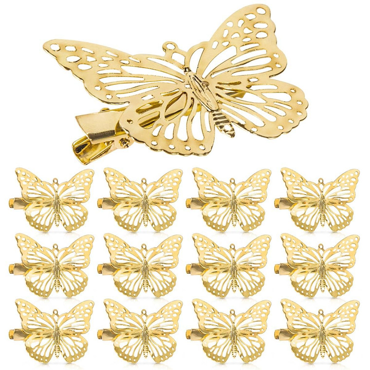 OBTANIM Butterfly Hair Clips, 12 Pcs Cute Metal Butterfly Hair Claw Pins Barrettes Accessories for Girls and Women (Gold)