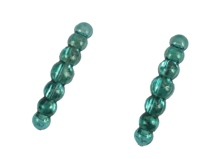 Caravan French Automatic Ball Hand Painted Barrette Pair, Turquoise/Gold Vine