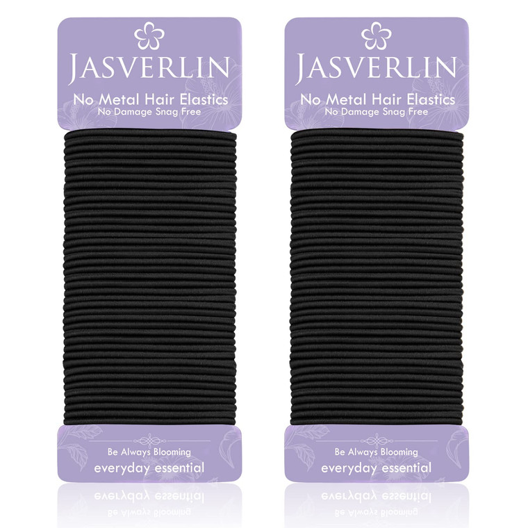 JASVERLIN Small Hair Elastics, Black Hair Ties Ponytail Holder Fine Thin Medium Hair No Pull Long Lasting Braid Hair Styling Rubber Bands for Women 8