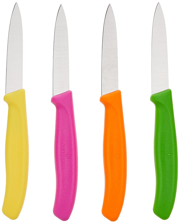 Victorinox 1 4-Piece Set of 3.25 Inch Swiss Classic Paring Knives with Straight Edge, Spear Point, 3.25", Pink/Green/Yellow/Orange