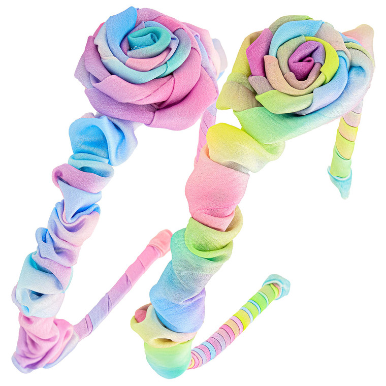 FROG SAC 2 Tie Dye Headbands For Girls, Satin Rosette Head Band For Kids, Ruched Headband Hair Accessories, Dressy Girl Hair Bands For Children