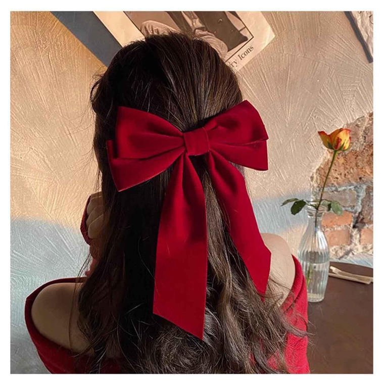 Long Velvet Hair Bow Red Bow Hair Clips Ribbon Velvet Hair Barrettes Clip Large Bowknot Hairpin Headwear Velvet Bow Hair Barrette Headpieces Lady Hai